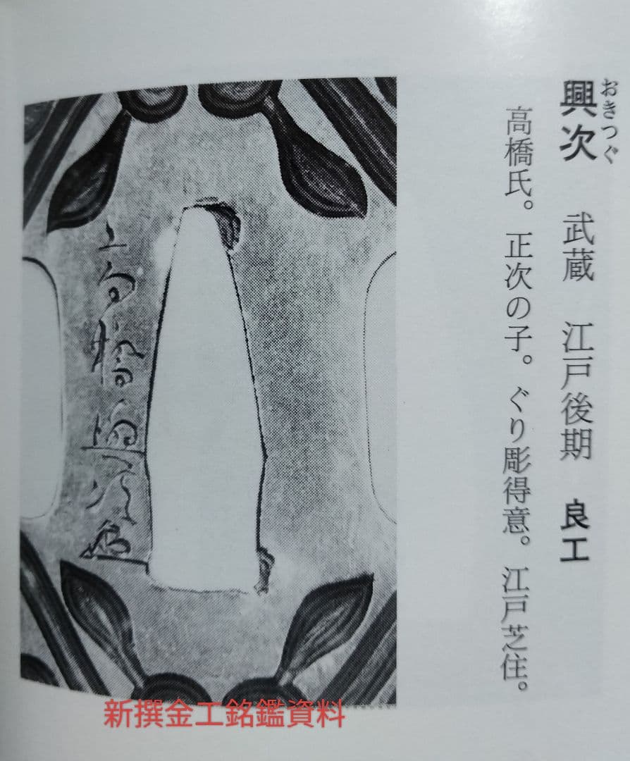 鉄鍔　鐔　(高橋興次花押　縮緬皺図)　江戸時代　箱付き