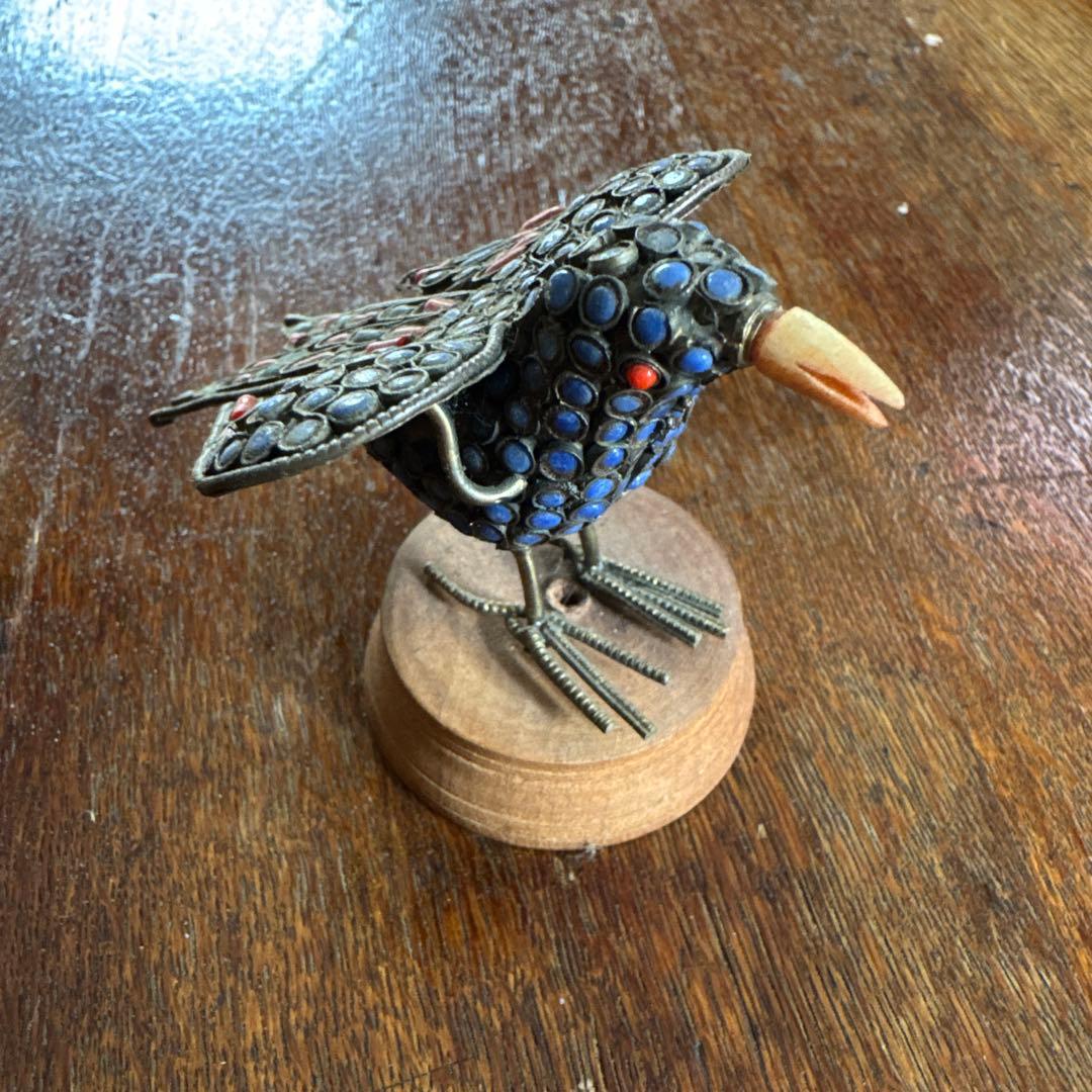 ヴィンテージチベット金属製 鳥のアートオブジェ