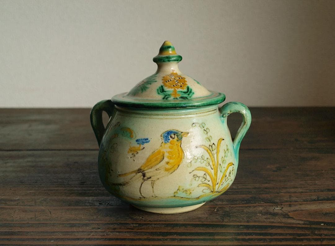 ウサギの模様の陶器のポット タラベラ カップ 古陶 ジャムポット/J663