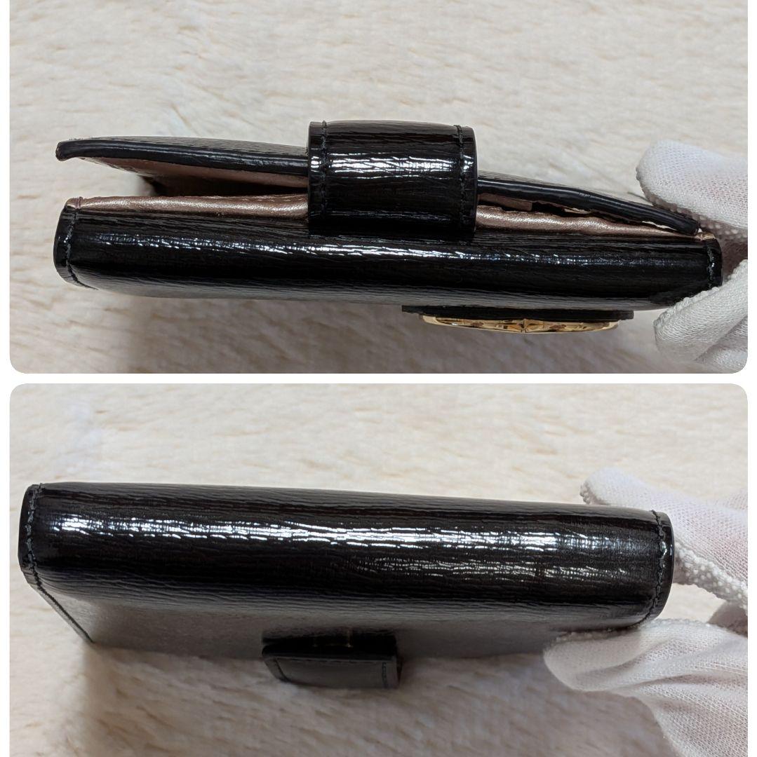 美品✨️グッチ 二つ折り財布 ラブリーハート レザー ブラック ピンク Wホック