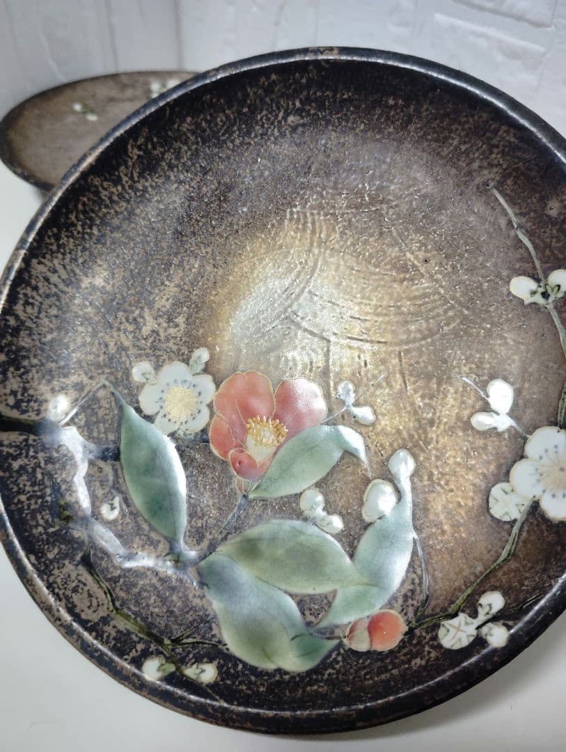 京焼　清水焼　陶葊　陶あん　椿と梅　カップ＆ソーサー　ペア