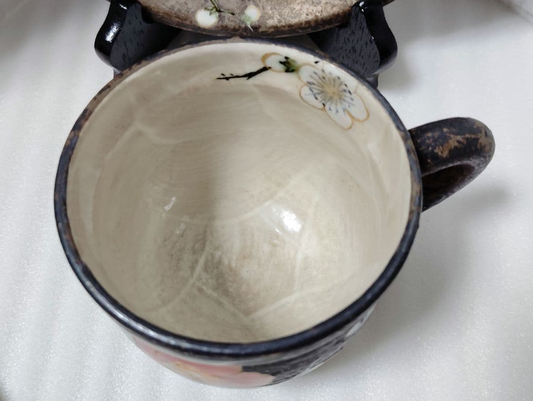 京焼　清水焼　陶葊　陶あん　椿と梅　カップ＆ソーサー　ペア