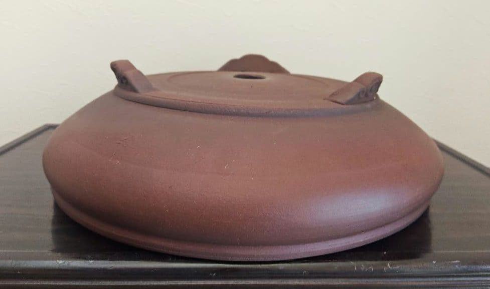 陶器製 赤褐色 大型盆栽鉢　排水穴付き　落款　陶陽　松本武