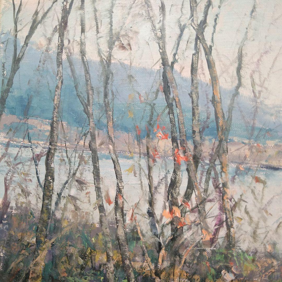 AD12 本物保証 佐藤あつ子 F4 湖畔の散歩道 蔵王 １枚の絵 油彩 紙箱入