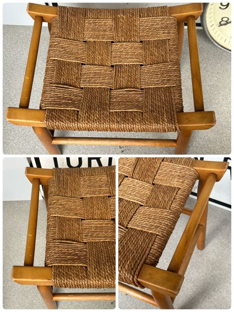 ヴィンテージ　木製スツール　木×ラッシ　編み　椅子　アンティーク　2脚　フット