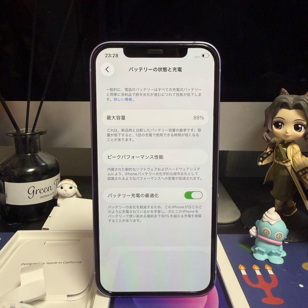 Apple iPhone 12 パープル 充電ケーブルと箱付 BT-88%