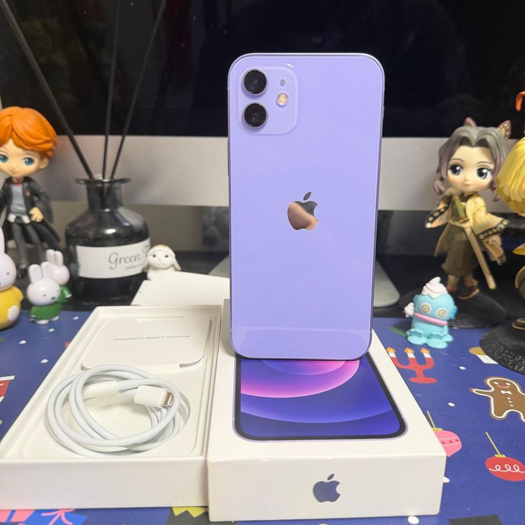 Apple iPhone 12 パープル 充電ケーブルと箱付 BT-88%
