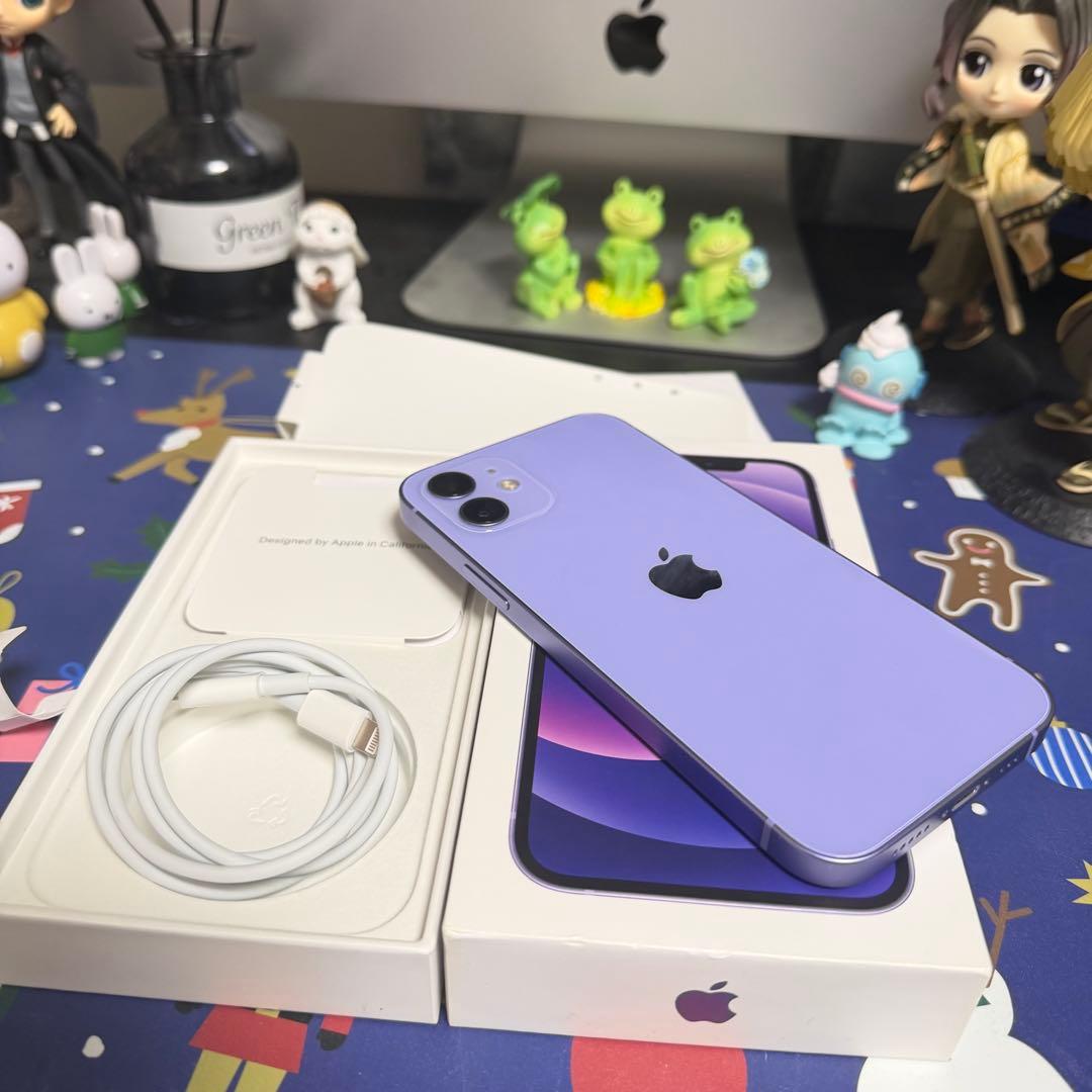 Apple iPhone 12 パープル 充電ケーブルと箱付 BT-88%