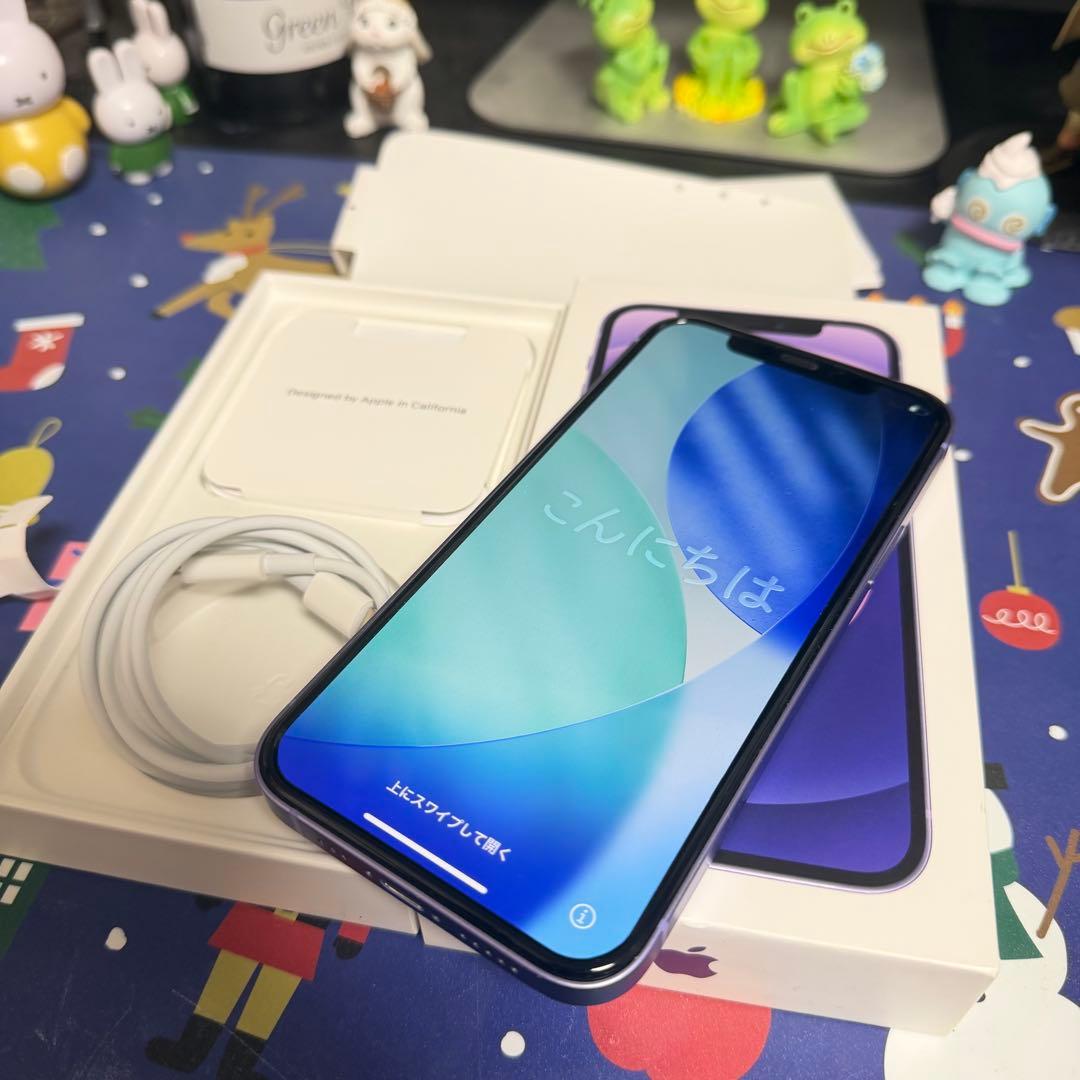 Apple iPhone 12 パープル 充電ケーブルと箱付 BT-88%