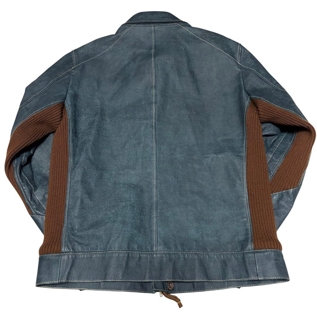 美品 L&KONDO ルコンド リアルレザー インディゴ 切替ライダース L