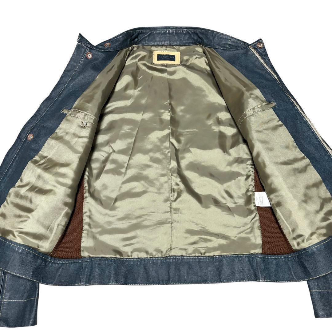 美品 L&KONDO ルコンド リアルレザー インディゴ 切替ライダース L