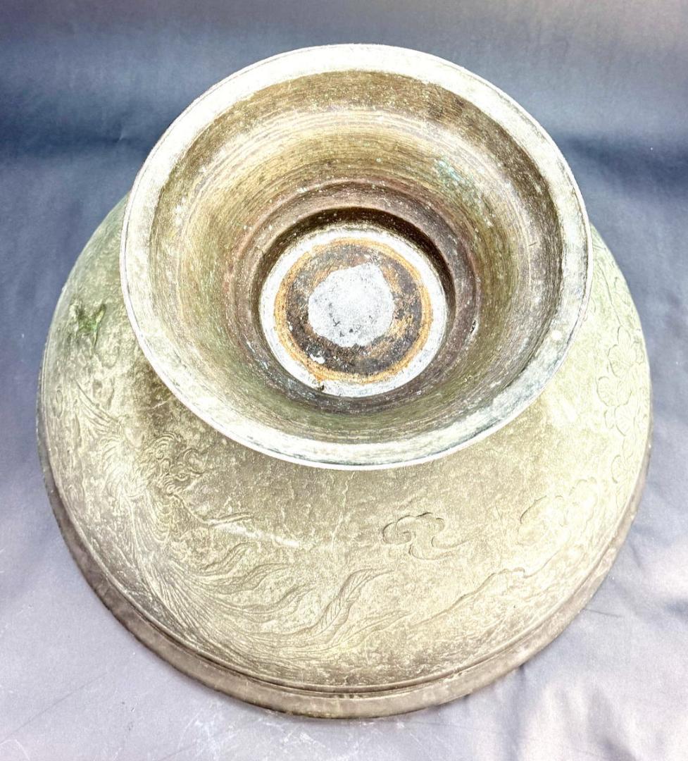 中国 青銅器 古代 鳳凰文特大鉢 約10kg 唐物 骨董 入手困難WWST092