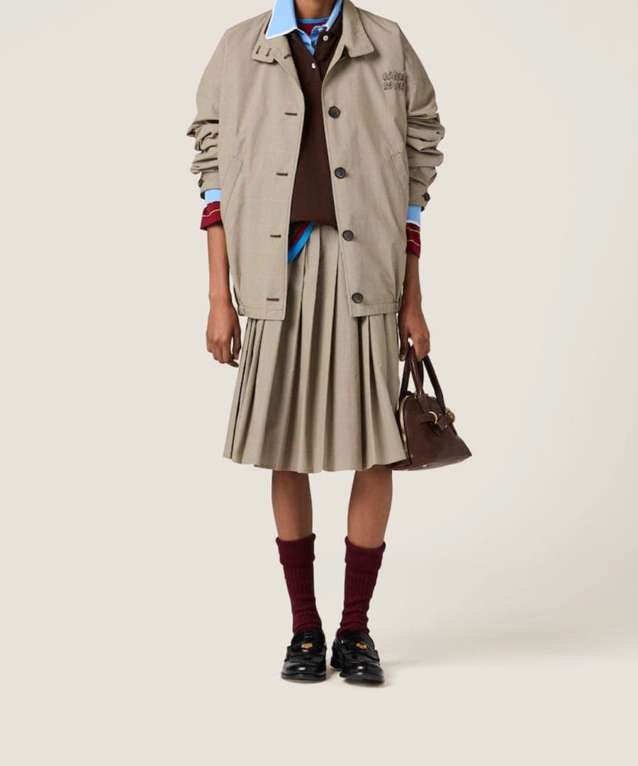 （新品）miumiu プリーツ入りチェックテクニカルファブリック ミディスカート