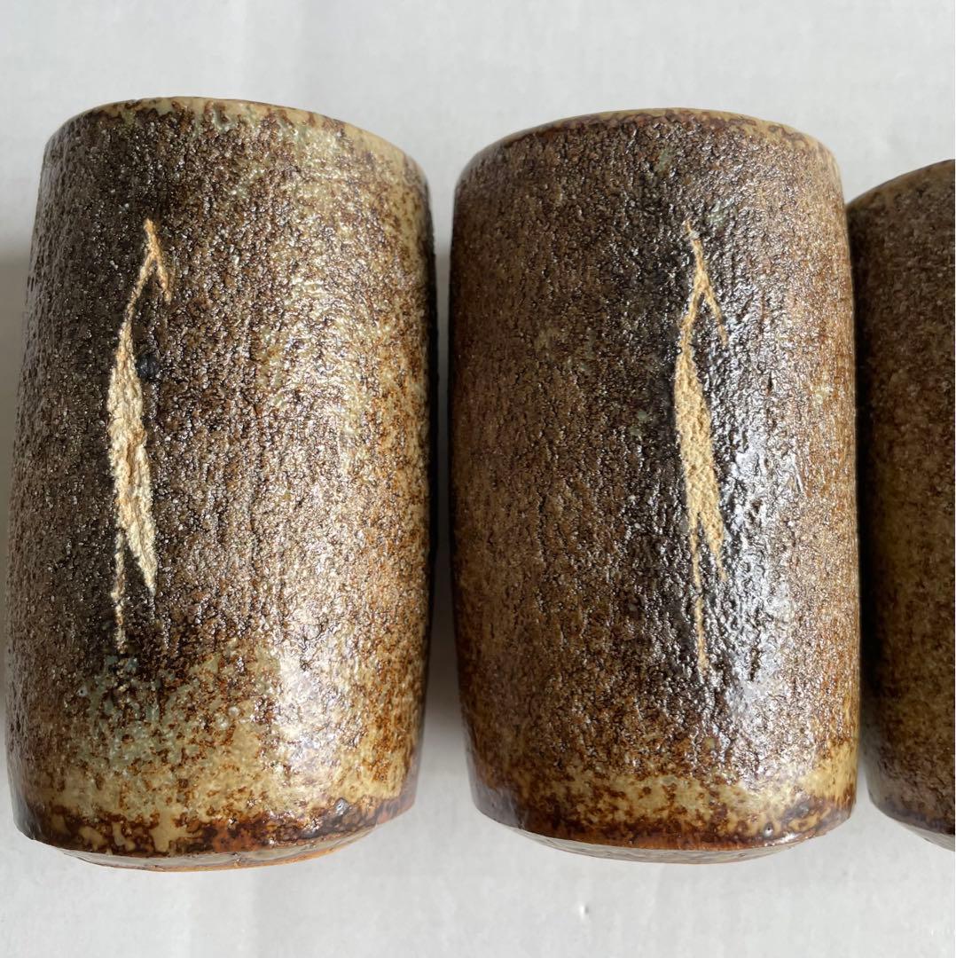 河本五郎　灰釉鳥紋　汲出碗　6客揃い