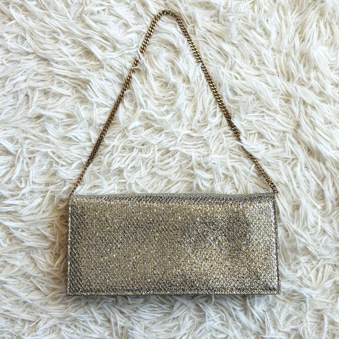 ジミーチュウ パーティバッグ グリッターラメ チェーン ゴールド金具 肩掛け可能