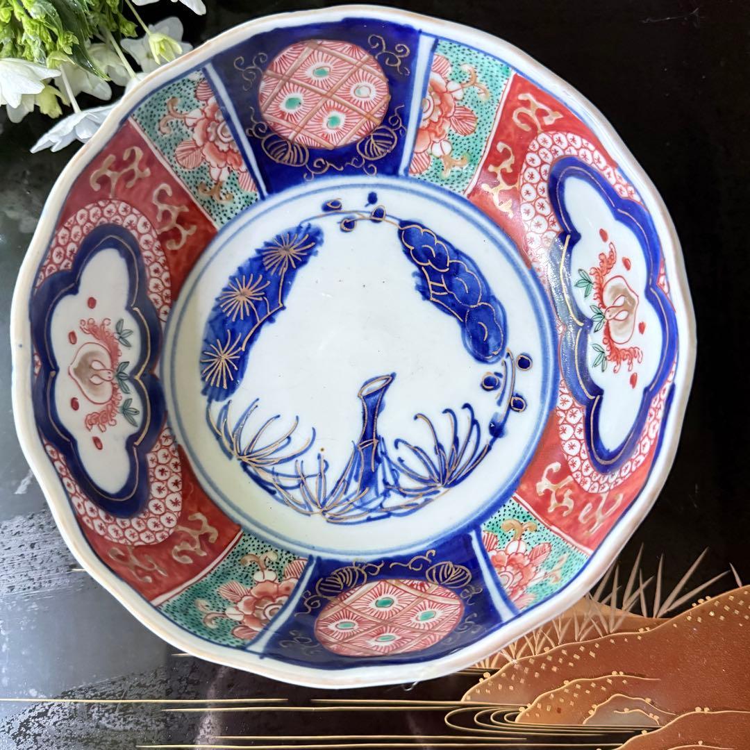 新春特別価格‼️牡丹❌桃　伊萬里桃手松竹梅大膾皿5客　在銘大化年製