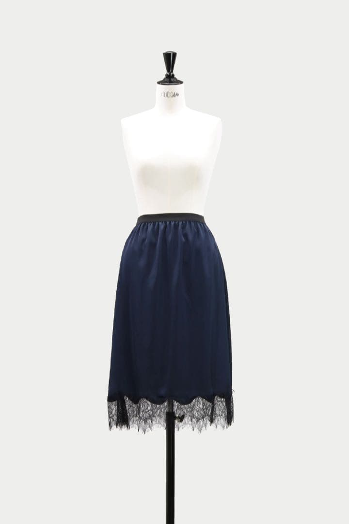 マチャット　ネイビー サテンフレアスカート レース付き