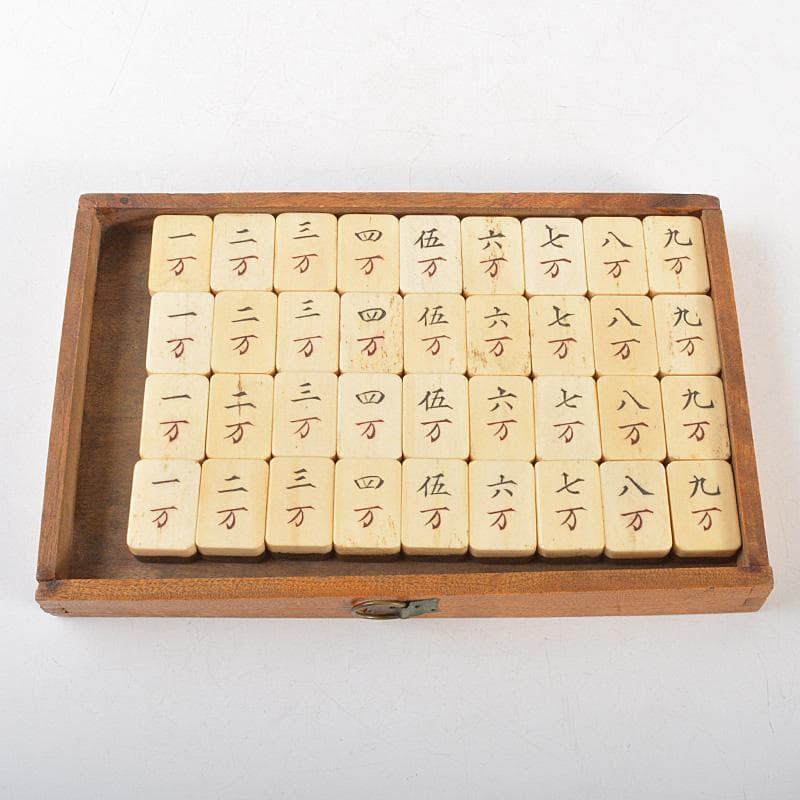 中国　竹嵌　骨牌　背竹牌　麻雀牌　唐木箱付　D　8706