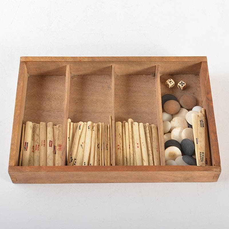 中国　竹嵌　骨牌　背竹牌　麻雀牌　唐木箱付　D　8706