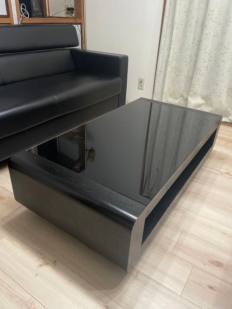 【358style様】ガラステーブル_ローテーブル黒　1点