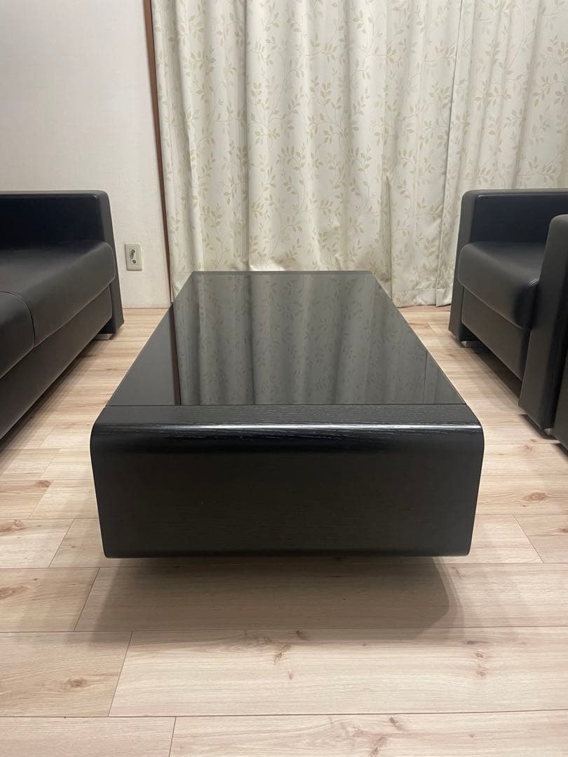 【358style様】ガラステーブル_ローテーブル黒　1点