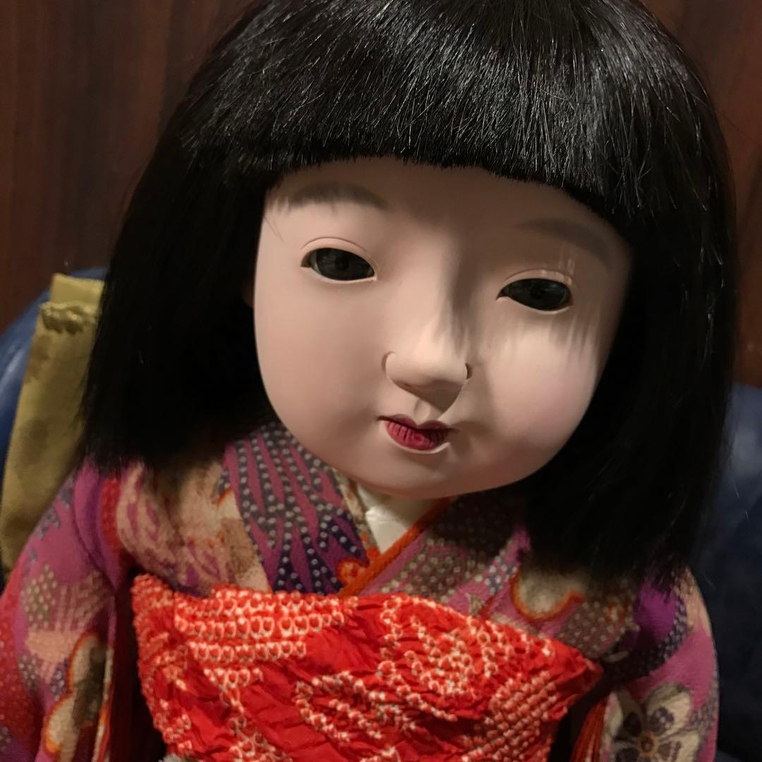 市松人形　大正　光龍斎　63cm　　パープルピンク系着物