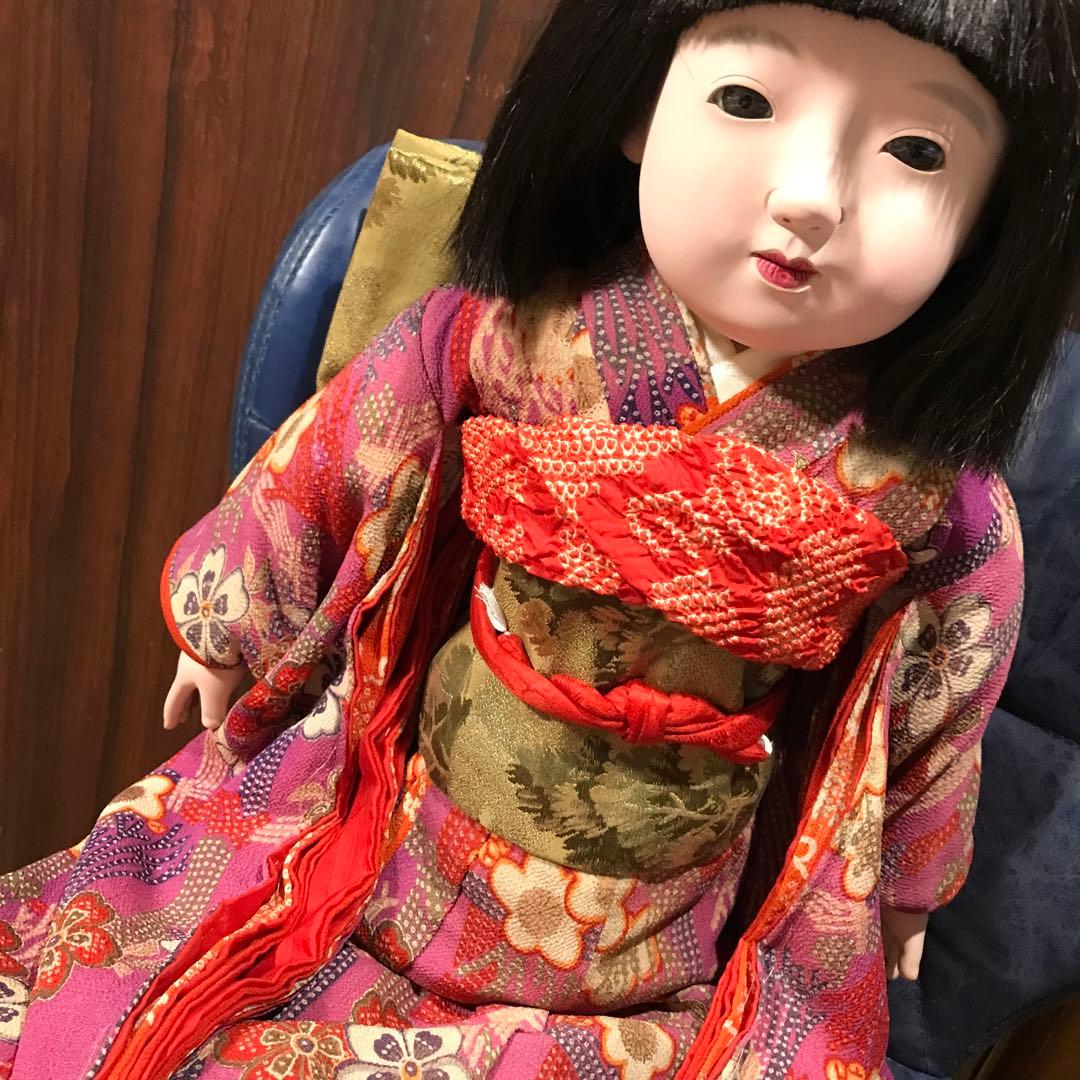 市松人形　大正　光龍斎　63cm　　パープルピンク系着物