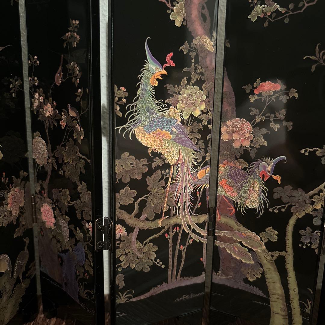 ミニチュア屏風　百鳥朝鳳