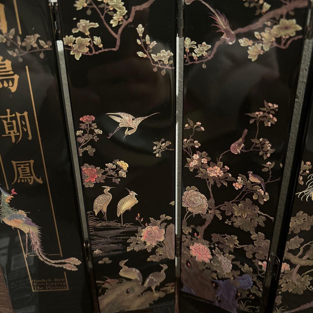 ミニチュア屏風　百鳥朝鳳