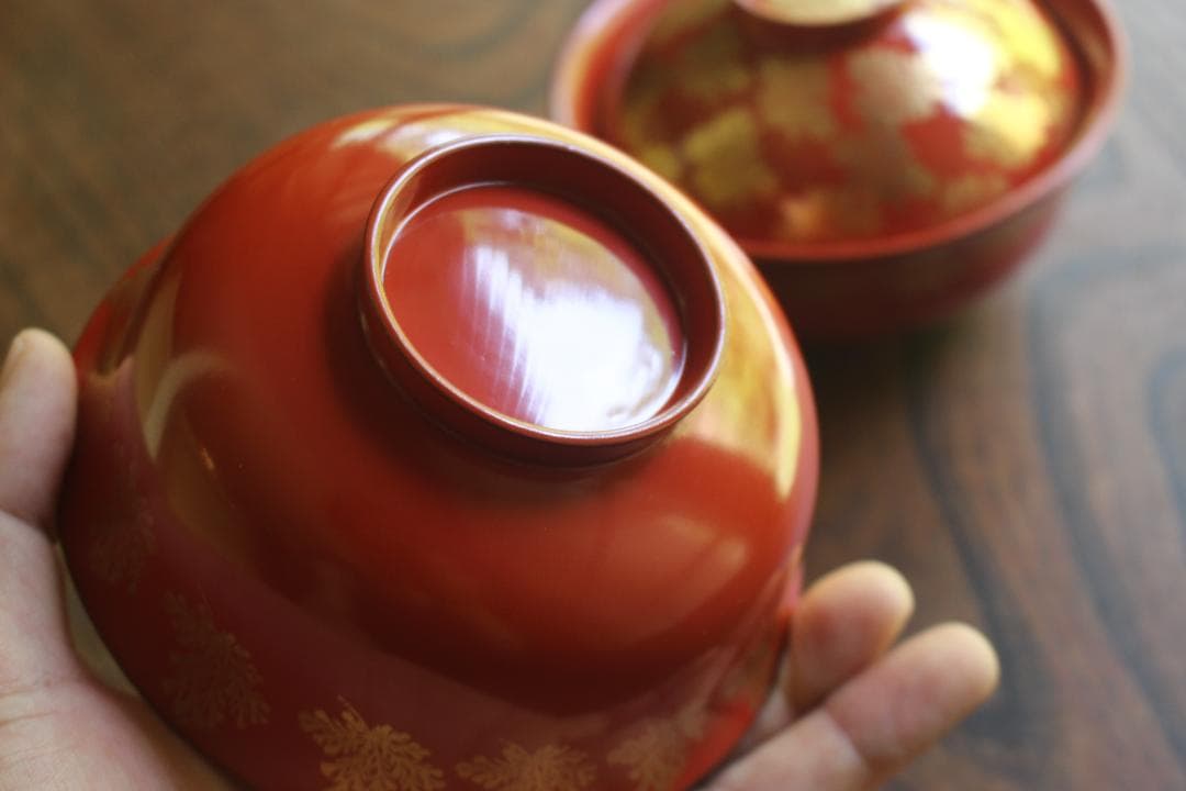時代逸品！上質朱漆に極上信夫蒔絵の映えるお椀2点（検輪島塗懐石椀蒔絵椀