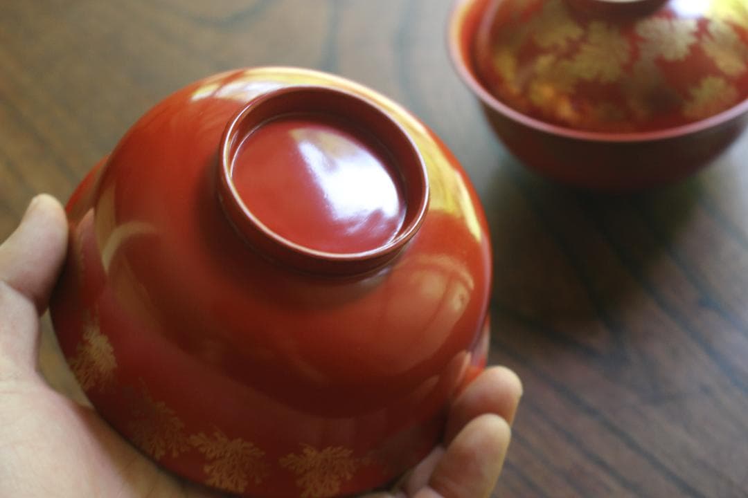 時代逸品！上質朱漆に極上信夫蒔絵の映えるお椀2点（検輪島塗懐石椀蒔絵椀