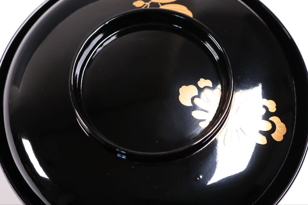 【CM396】天然木漆塗 菊桐鳳凰金蒔絵 黒塗 煮物椀 1客 昭和期 木製漆器