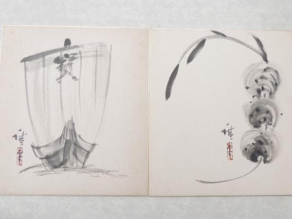 ● 広重 肉筆画 ●「 色紙画 十二ヶ月揃い 」共箱 / 廣重