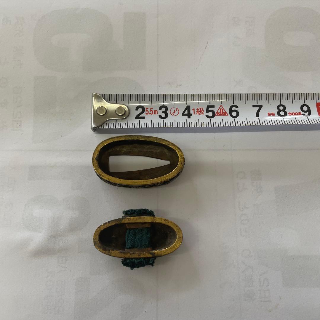 日本古銅刀装具 ⭐︎ 短刀拵え　縁頭　縁金　柄頭、植物模様の金属製鍔