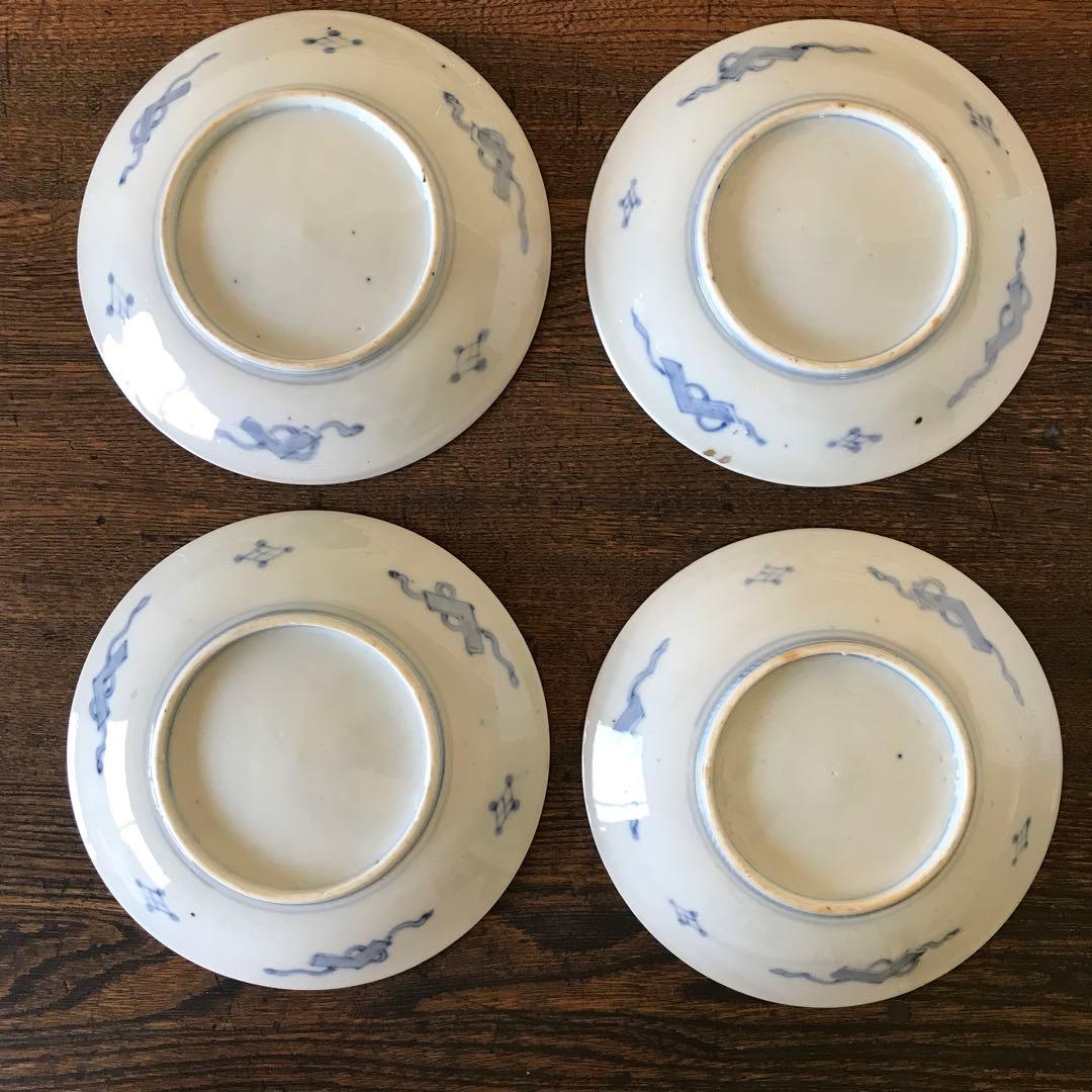 ＊古伊万里　色絵皿　柘榴　竹垣　4客　アンティーク　レトロ　古道具＊