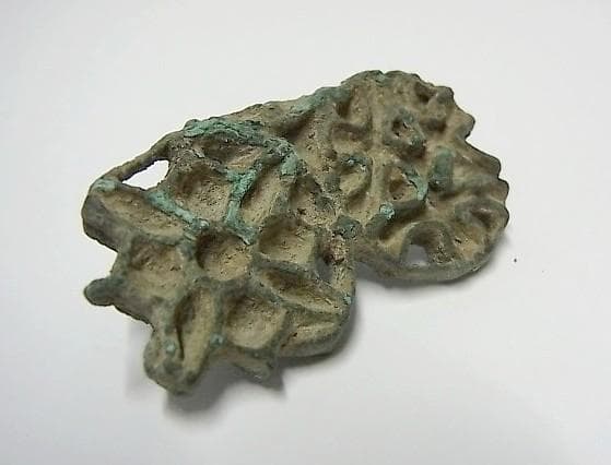 ★U1702★古代品 （19）青銅　大型スタンプ　ブロンズ製　印章　透かし紋様