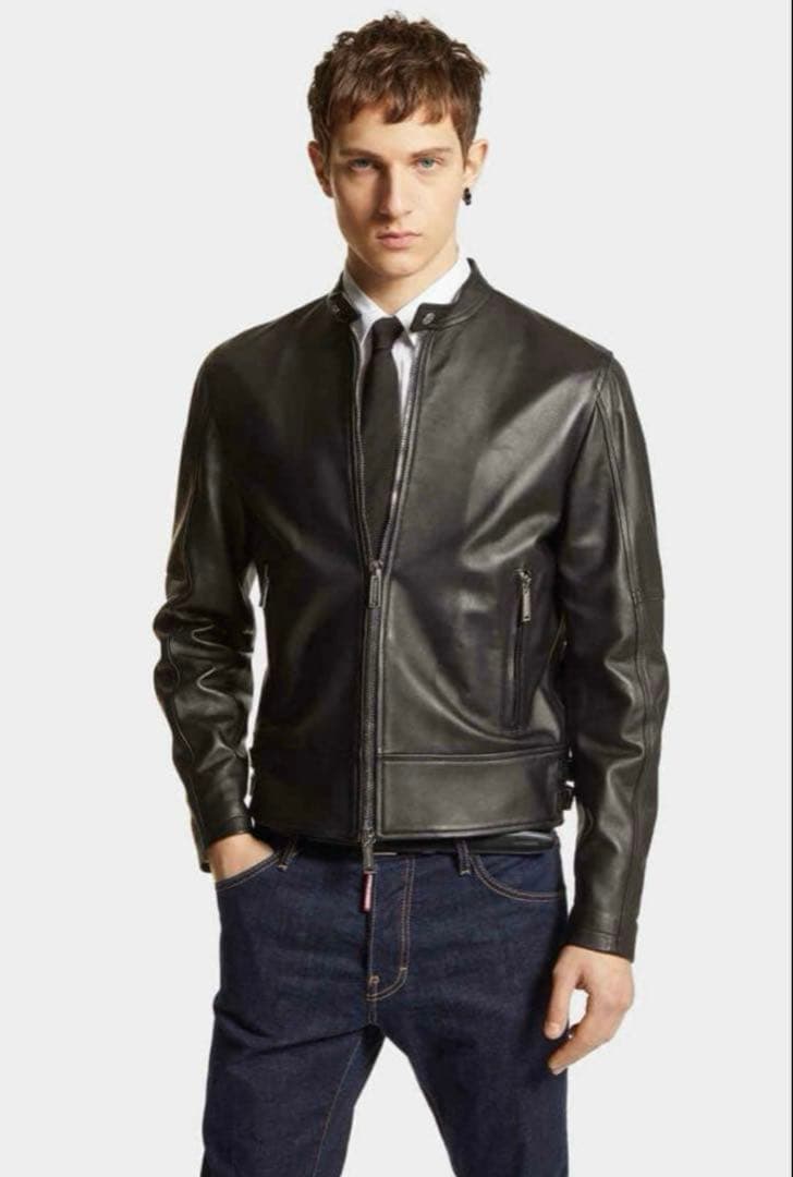 DSQUARED2 ラムレザー シングルライダースジャケット 42