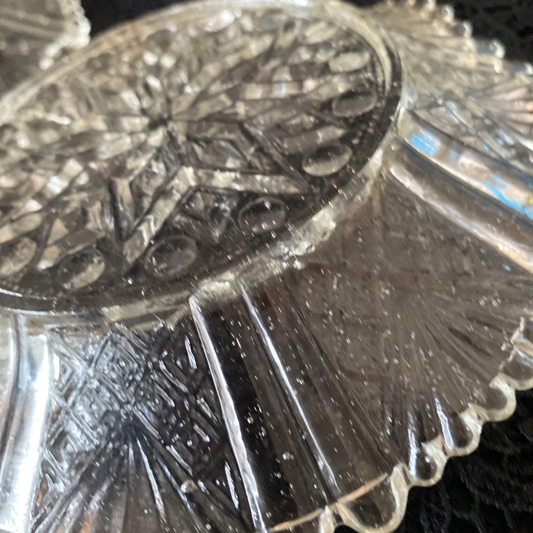 骨董 アンティーク プレスガラス皿 古ガラス 民芸 明治 大正　2個セット