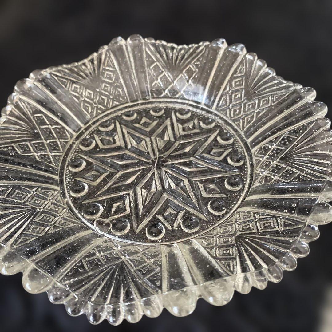 骨董 アンティーク プレスガラス皿 古ガラス 民芸 明治 大正　2個セット