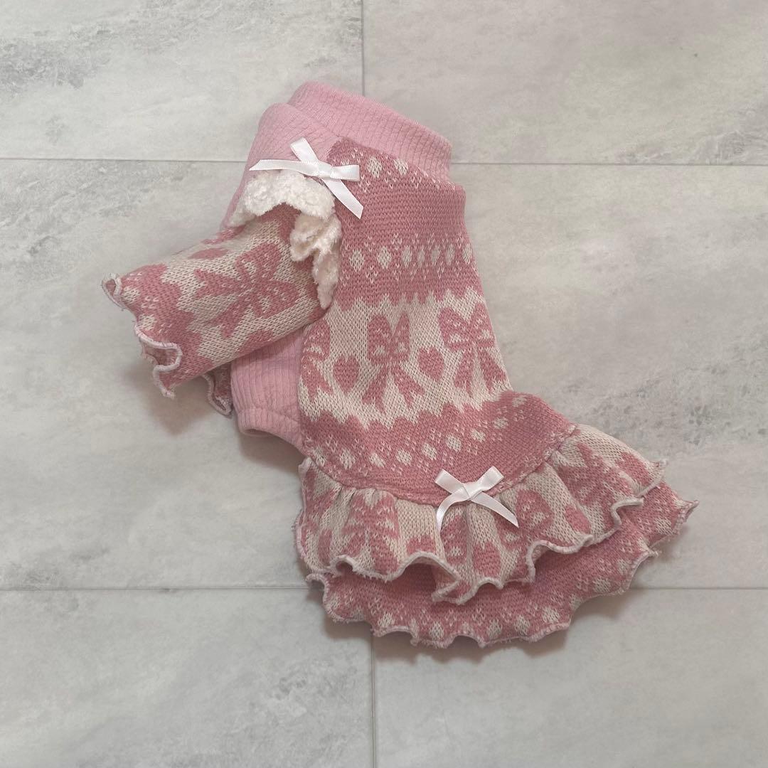 犬服ハンドメイド　ジャガードニット ワンピ①
