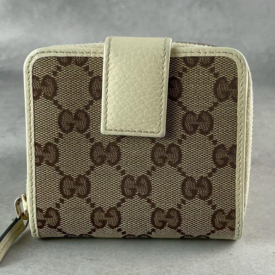 グッチ GUCCI 二つ折り財布 GGキャンバス コンパクト ジップ アイボリー