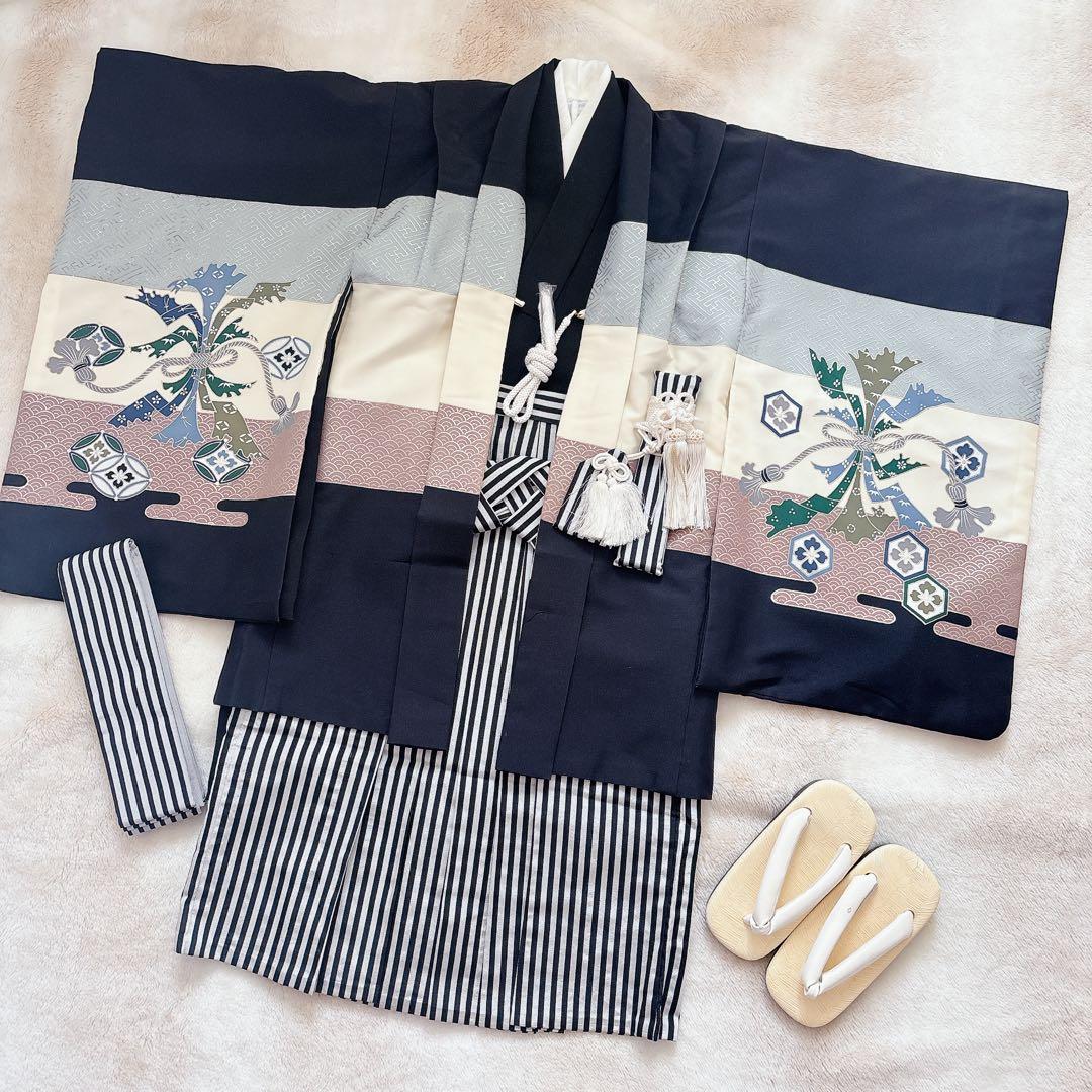 七五三　5歳　７歳　男児　男の子　羽織　袴セット　懐剣　角帯　着物　雪駄　黒