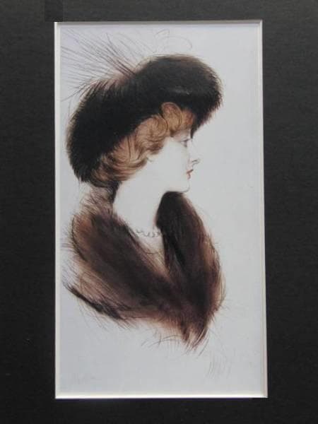 エルー、毛皮の帽子、希少な額装用画集より、新品高級額装付、状態良好