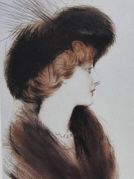 エルー、毛皮の帽子、希少な額装用画集より、新品高級額装付、状態良好