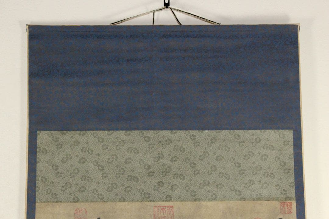 No5335 掛軸　在銘　暁清　張継詩　楓橋夜泊　六行書　紙本　唐物　送料無料