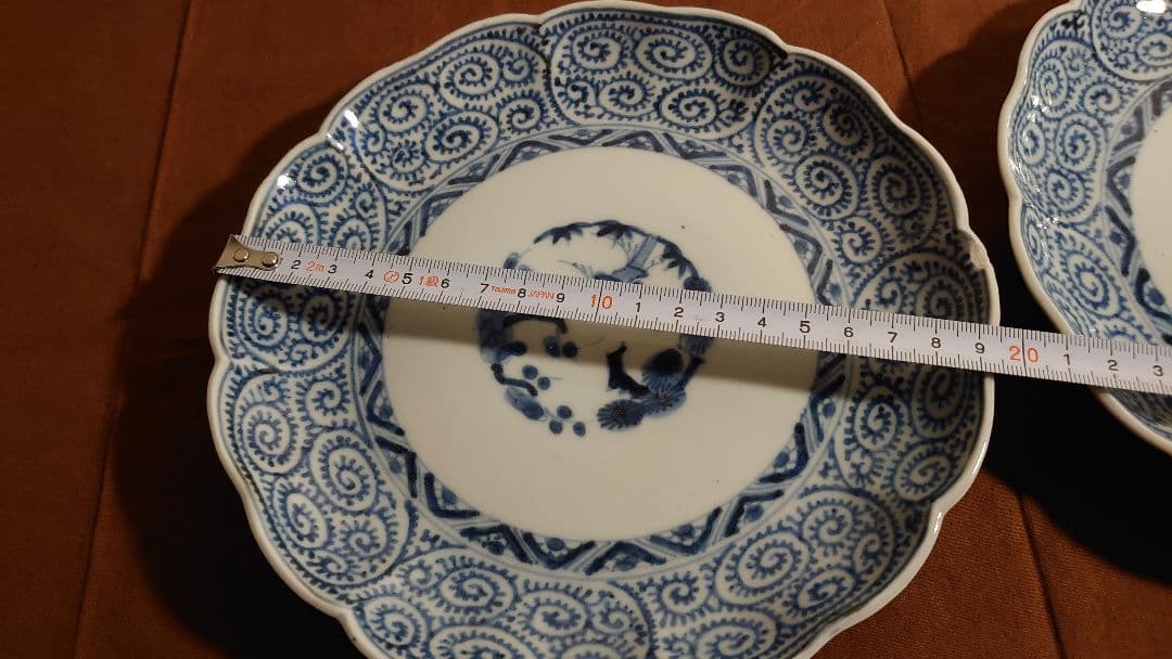 古伊万里　伊万里　染付　蛸唐草　唐草文　中皿　菓子皿　蔵出し　江戸期　２客