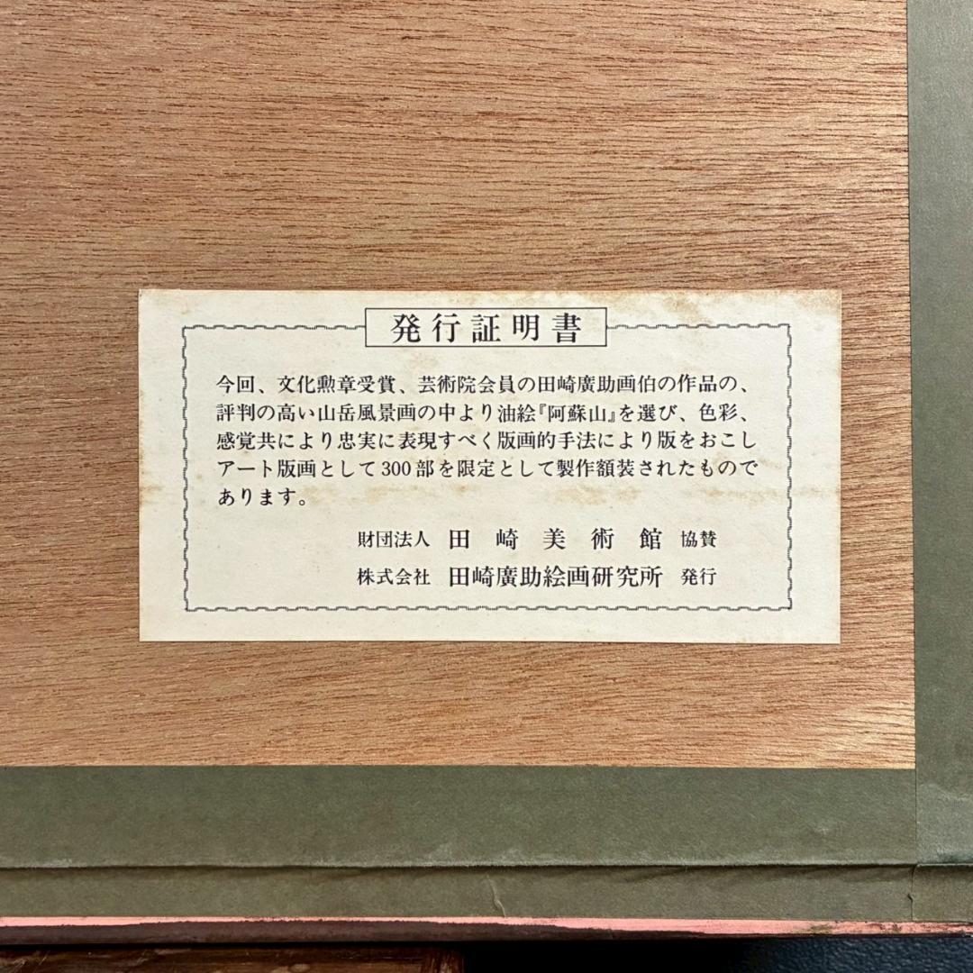田崎廣助「阿蘇山」リトグラフ 印章有 発行証明書有 額縁入り 田崎広助 熊本