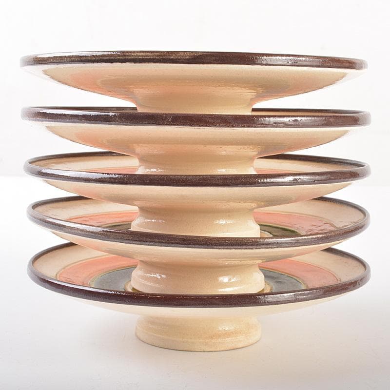 和食器　瀬戸焼　 加藤春鼎 色絵　獨楽　菓子皿　五客　共箱　C　R7548