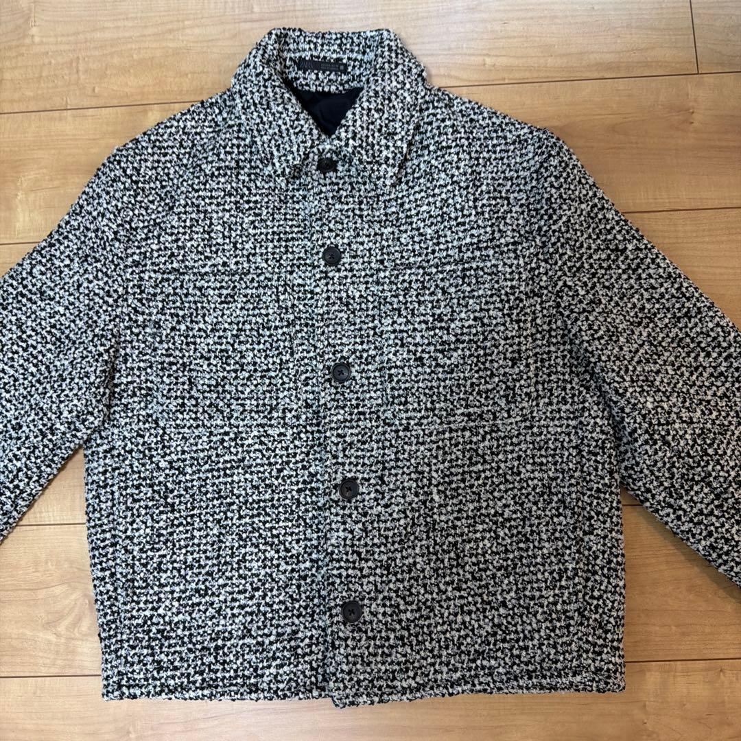 ZARA ザラ テクスチャードポケットシャツジャケット 白黒 ジャケット S