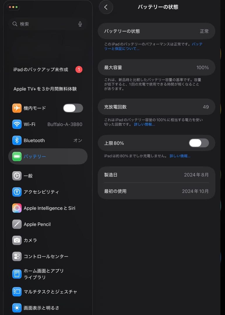 【極美品】 iPadmini 第７世代 128GB WiFi　バッテリー100%
